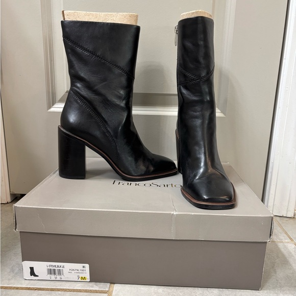 Franco Sarto Shoes - Franco Sarto L-Stevie Black Mid Calf Heeled Boots